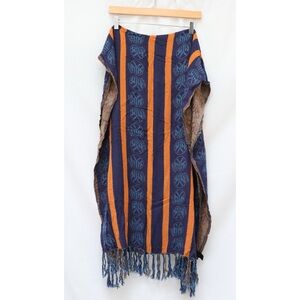 Sportin Scarves Blue Orange print New York fall textiles stripe fringe scarf NYC
